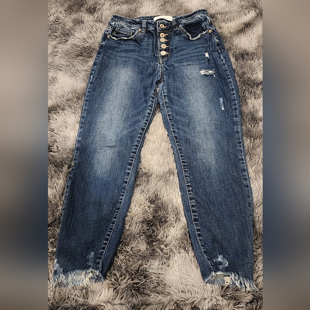 KanCan Blue Straight Leg Jeans with Distressed Details
